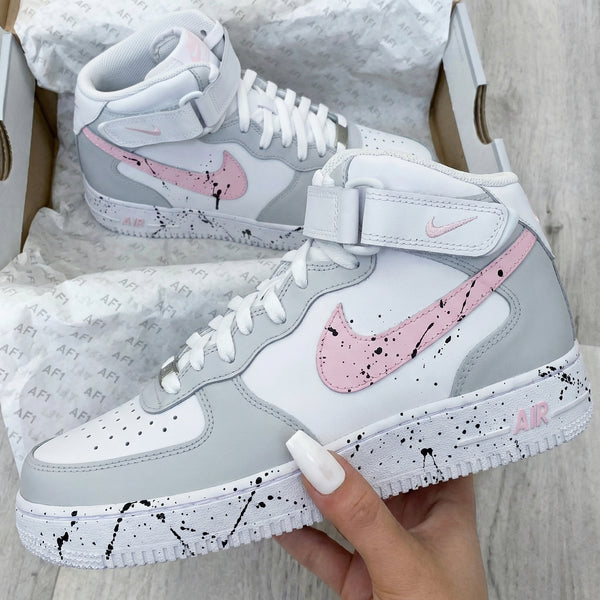 Custom AF 1s Shoes Grey Baby Pink Splatter Design-oicustom