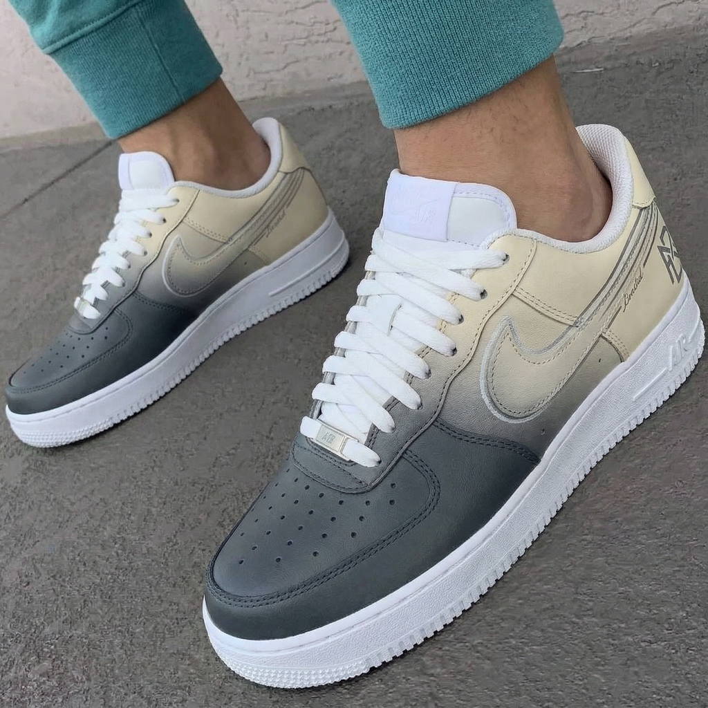 Custom AF 1s Shoes Grey Beige Logo Design-oicustom