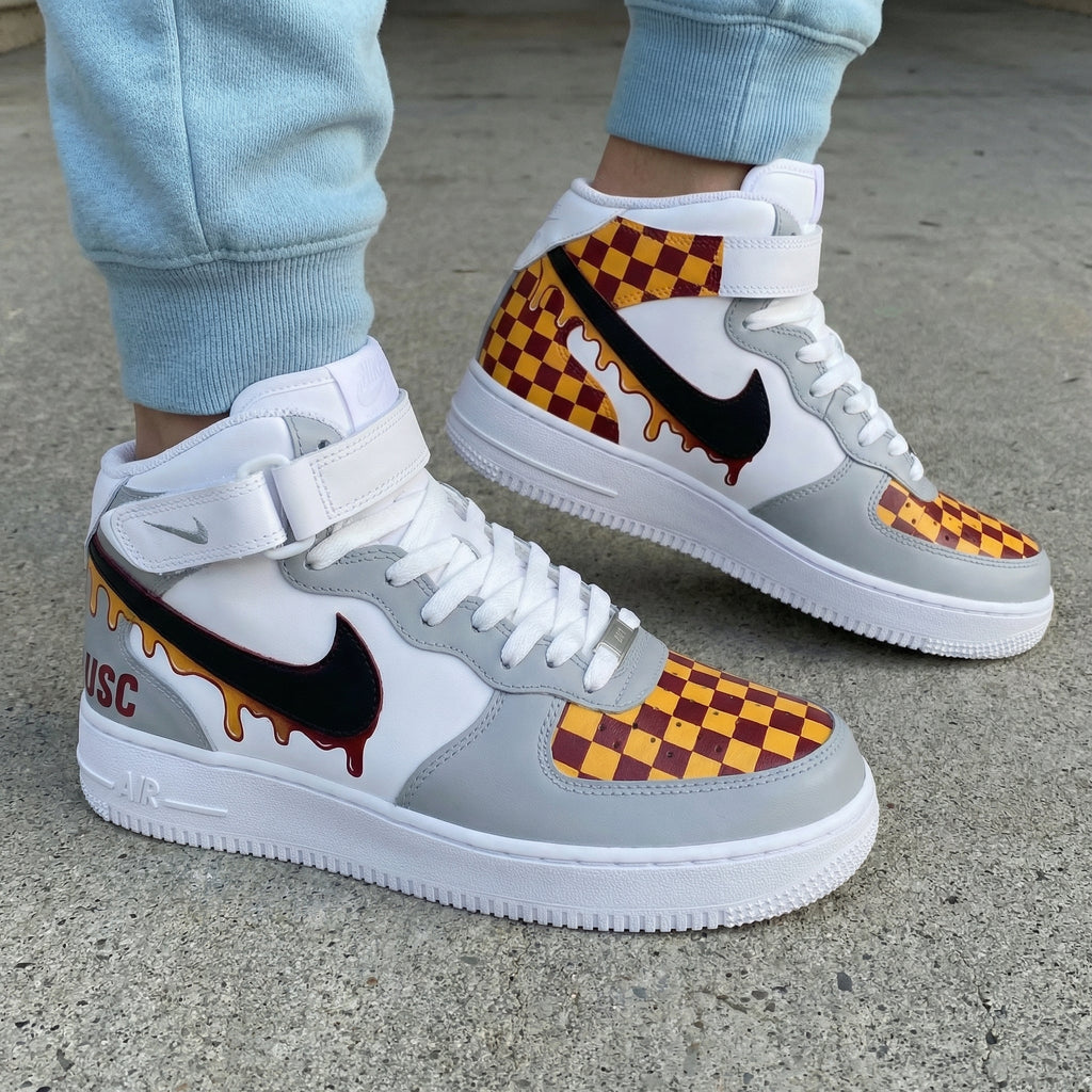 Custom AF 1s Shoes Grey Yellow Checkerboard Design USC-oicustom