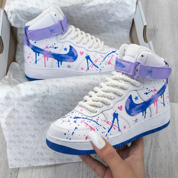 Custom AF 1s Shoes Healing Pastel Purple Blue Star Heart Splatter Design-oicustom