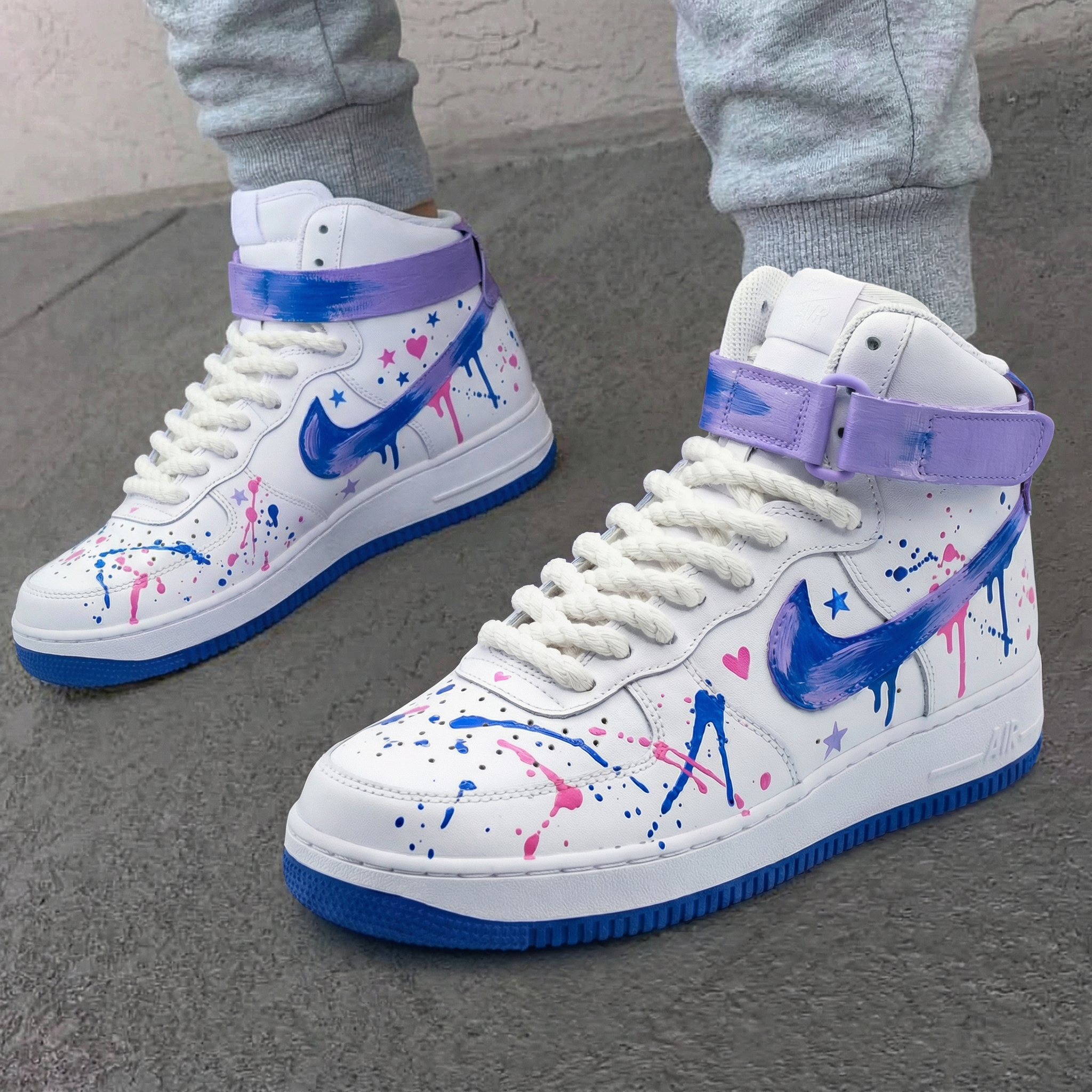 Custom AF 1s Shoes Healing Pastel Purple Blue Star Heart Splatter Desi ...