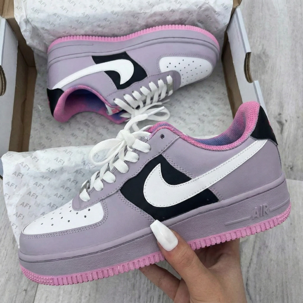 Custom AF 1s Shoes Lavender Black Baby Pink-oicustom