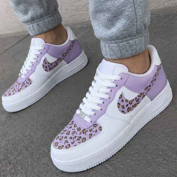 Custom AF 1s Shoes Lavender Leopard Print-oicustom