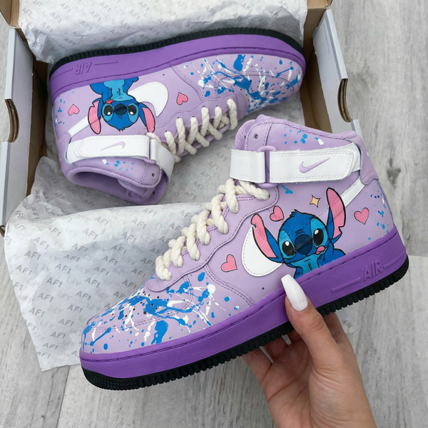 Custom AF 1s Shoes Lavender Stitch and Hearts Design-oicustom