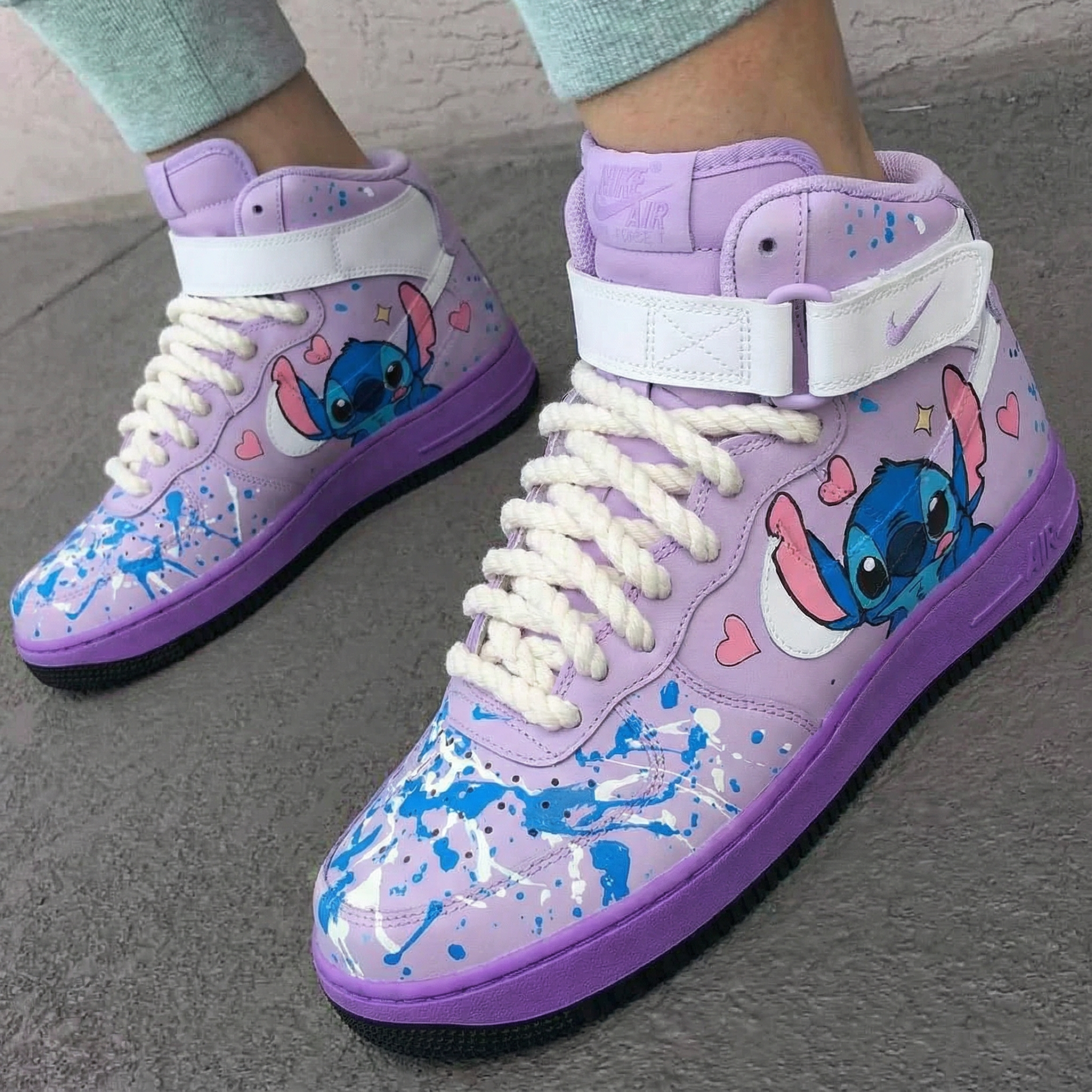 Custom AF 1s Shoes Lavender Stitch and Hearts Design – oicustom