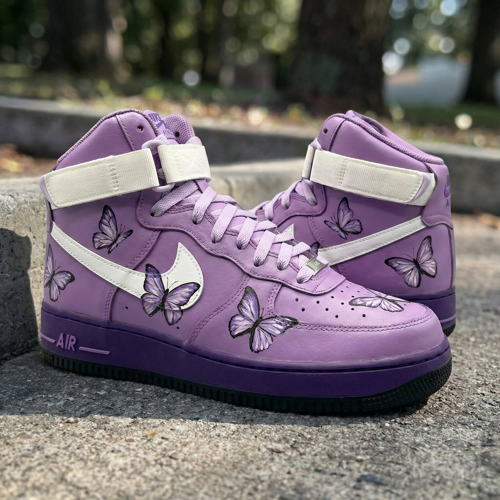 Custom AF 1s Shoes Lavender White Butterflies-oicustom