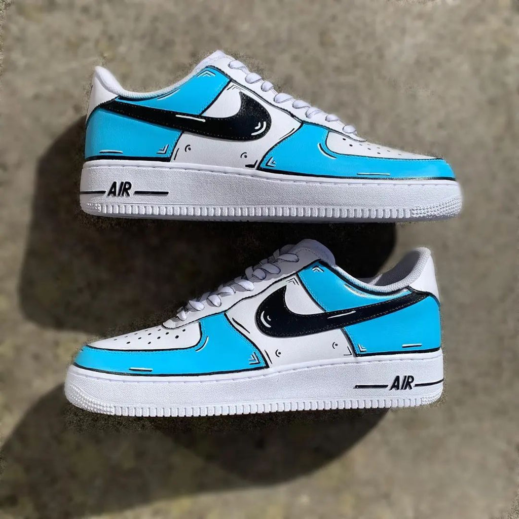 Custom AF 1s Shoes Light Blue Black Cartoon Design-oicustom
