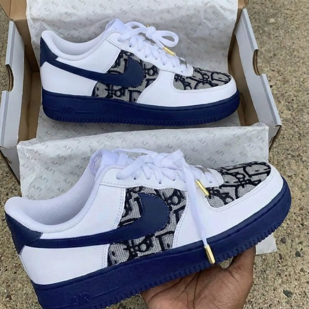Custom AF 1s Shoes Luxurious Deep Navy LV Monogram Print-oicustom