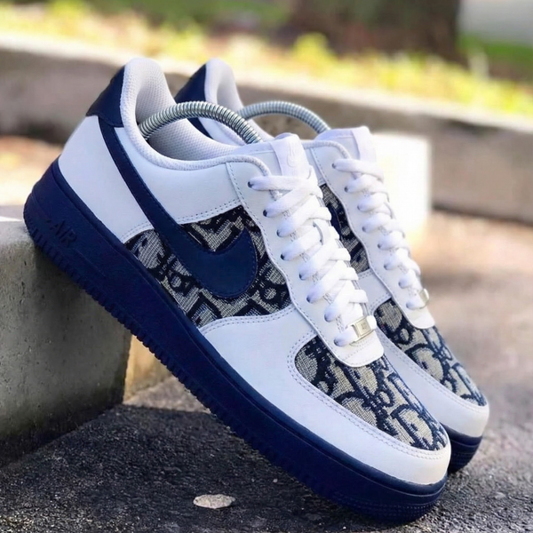 Custom AF 1s Shoes Luxurious Deep Navy LV Monogram Print-oicustom