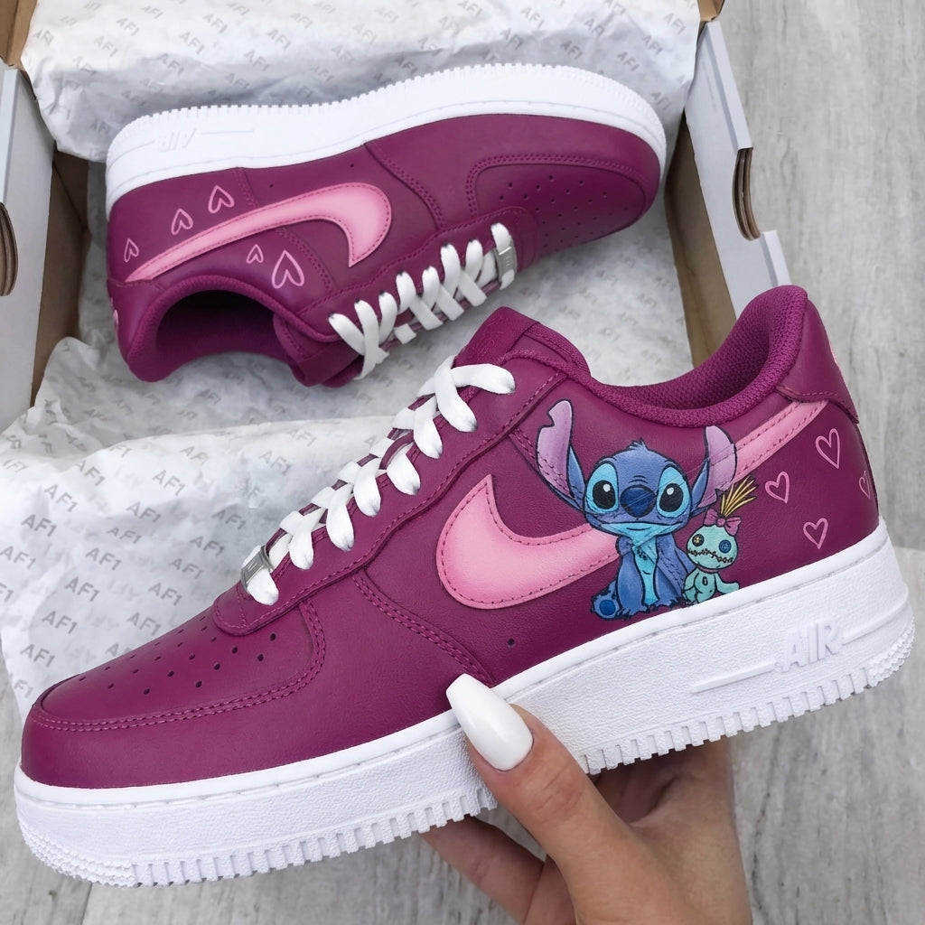 Custom AF 1s Shoes Magenta Pink Stitch Doll Hearts-oicustom