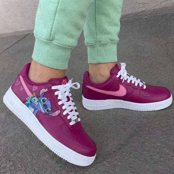 Custom AF 1s Shoes Magenta Pink Stitch Doll Hearts-oicustom
