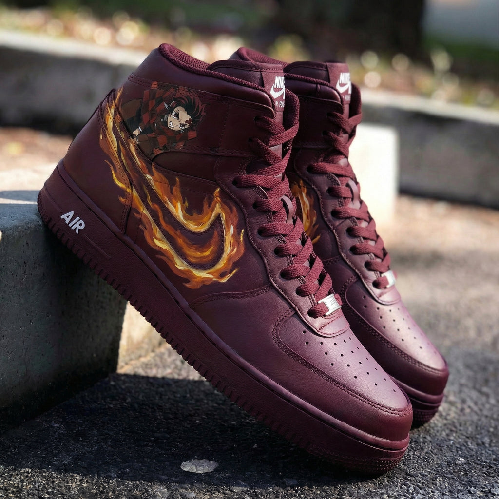 Custom AF 1s Shoes Maroon Demon Slayer Design-oicustom