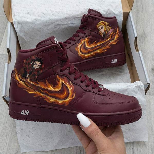Custom AF 1s Shoes Maroon Demon Slayer Design-oicustom