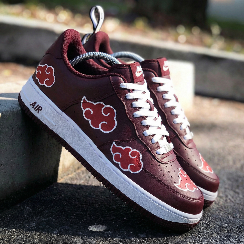 Custom AF 1s Shoes Maroon Red Clouds Pattern-oicustom