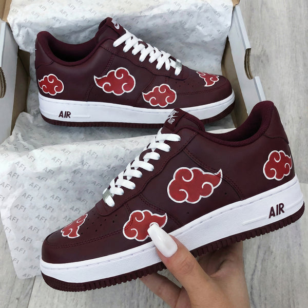 Custom AF 1s Shoes Maroon Red Clouds Pattern-oicustom