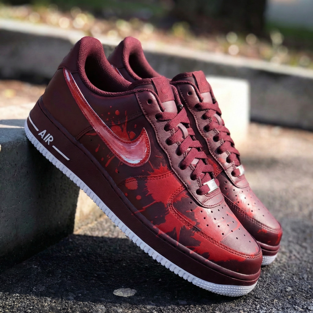 Custom AF 1s Shoes Maroon Red Splatter Design-oicustom