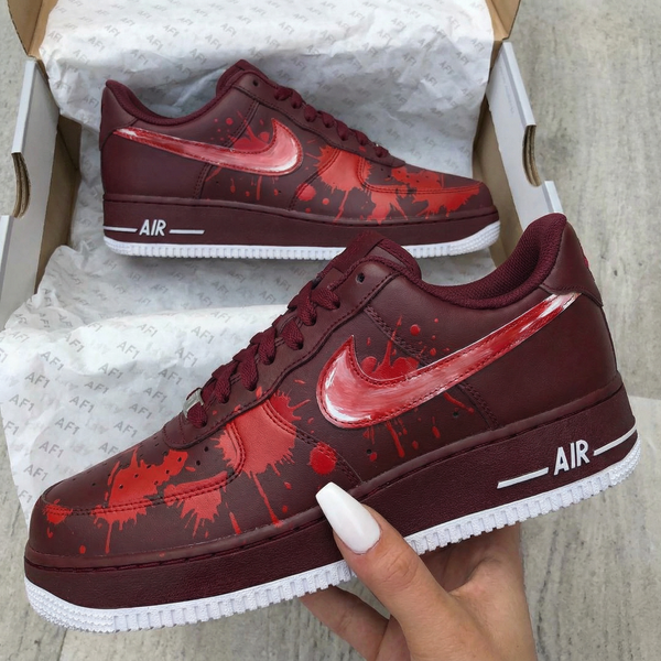 Custom AF 1s Shoes Maroon Red Splatter Design-oicustom
