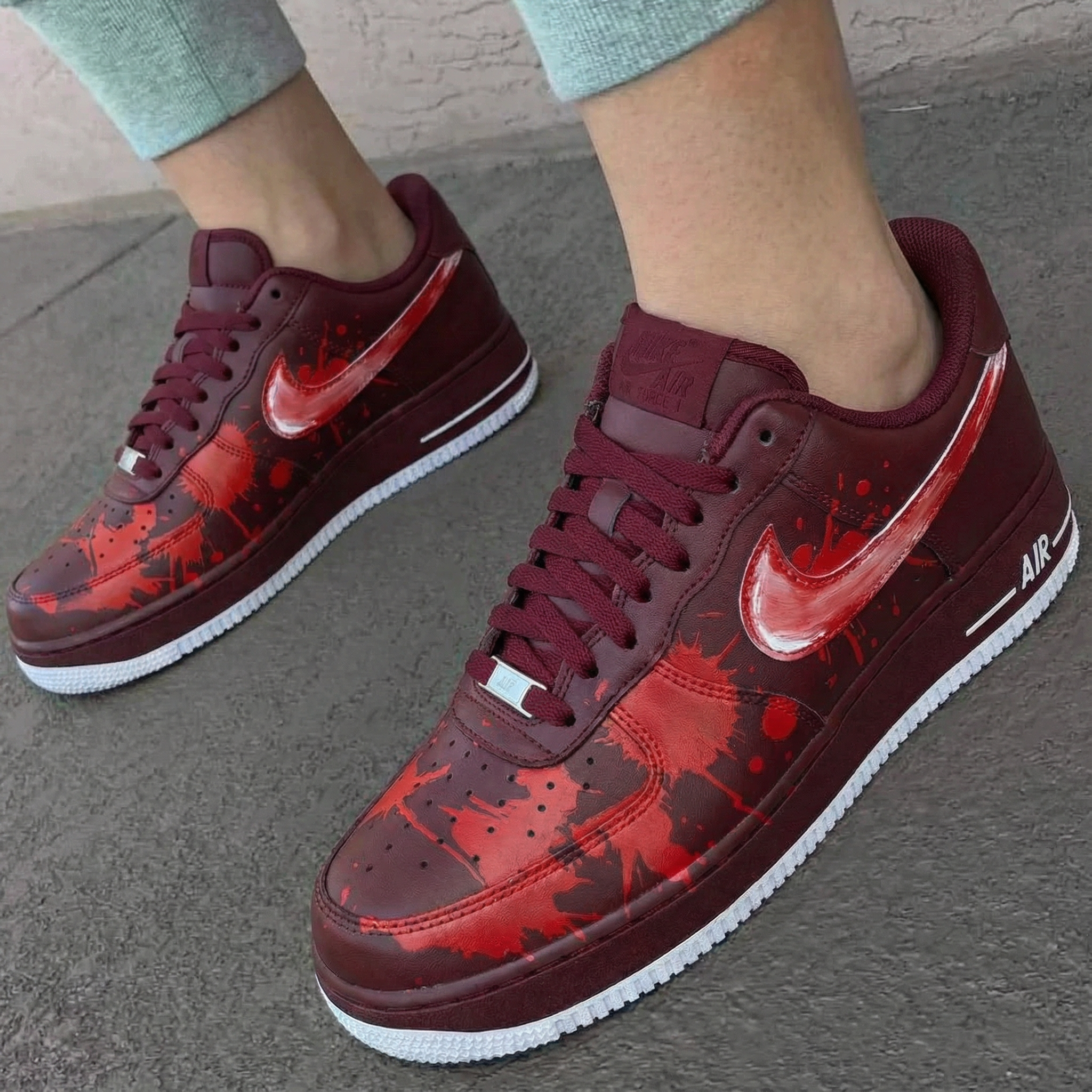 Custom AF 1s Shoes Maroon Red Splatter Design – oicustom