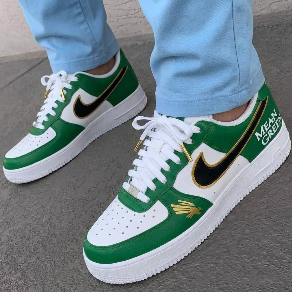 Custom AF 1s Shoes Mean Green Golden Eagle Black Swoosh-oicustom
