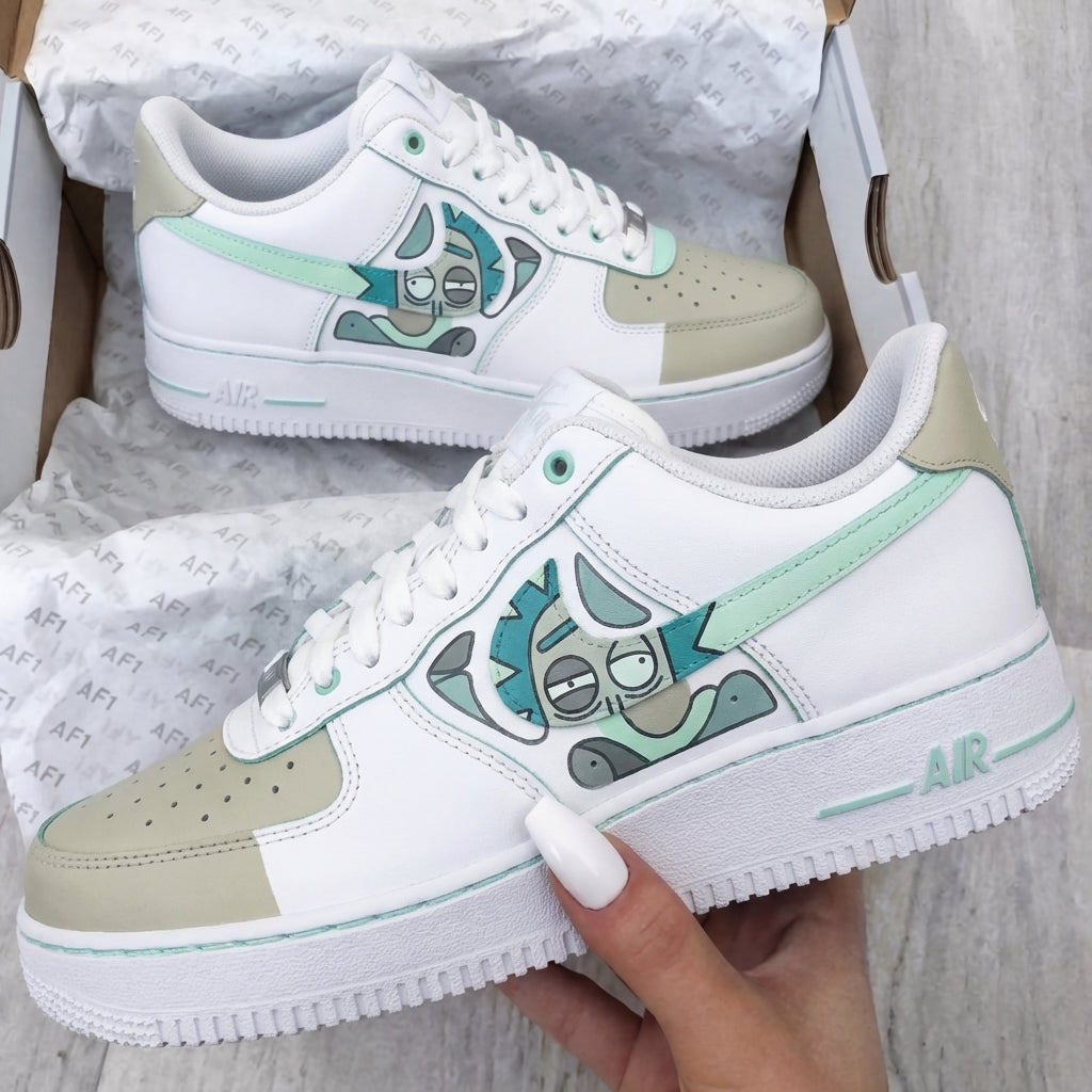 Custom AF 1s Shoes Mint Beige Rick Cartoon-oicustom