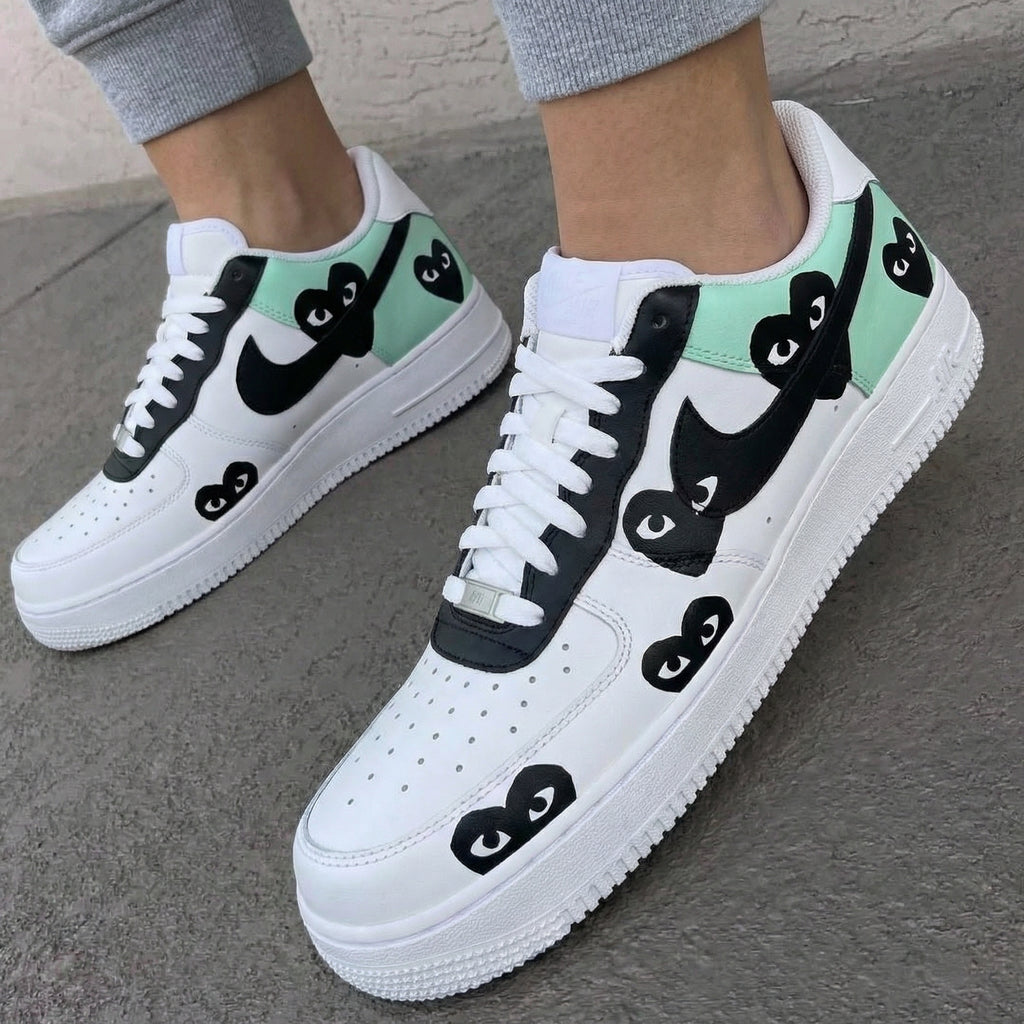 Custom AF 1s Shoes Mint Green Black Heart - shaped Pattern-oicustom