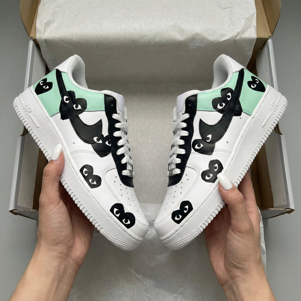 Custom AF 1s Shoes Mint Green Black Heart - shaped Pattern-oicustom