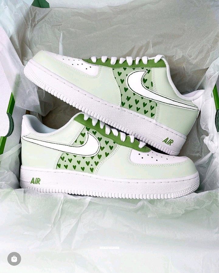 Custom AF 1s Shoes Mint Green Heart Pattern-oicustom