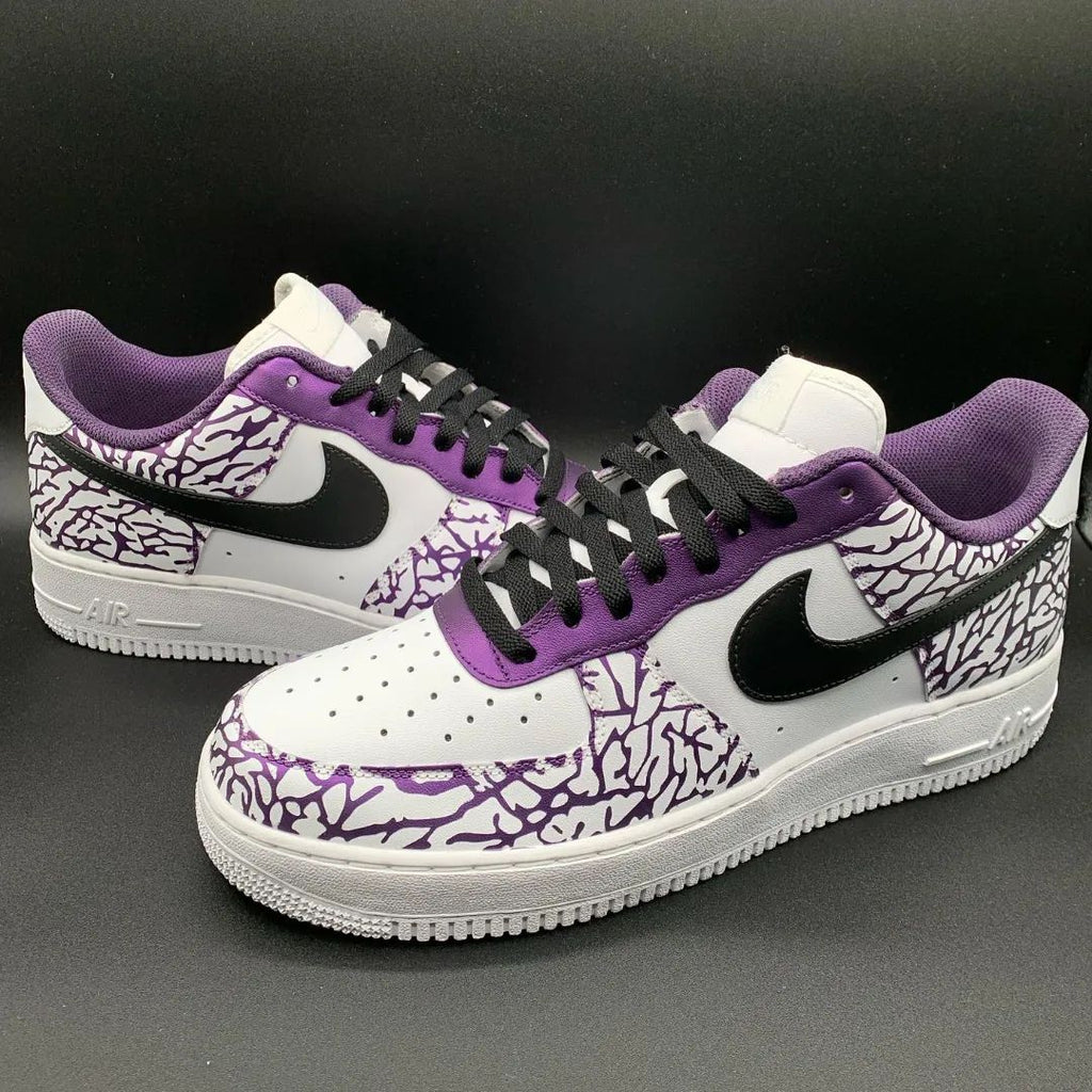 Custom AF 1s Shoes Mystic Purple with Bold Black Cracks-oicustom