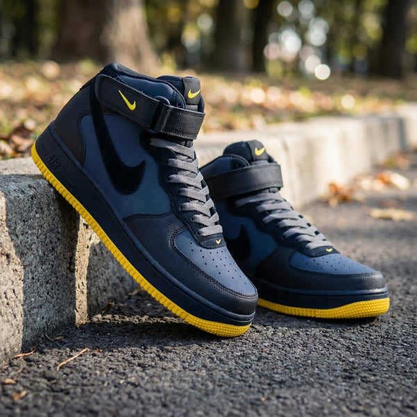Custom AF 1s Shoes Navy Black Yellow Trim-oicustom