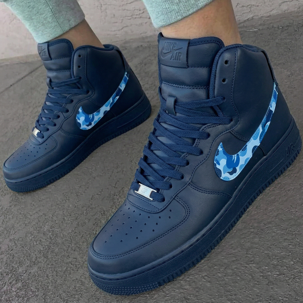Custom AF 1s Shoes Navy Blue Camo Swoosh-oicustom