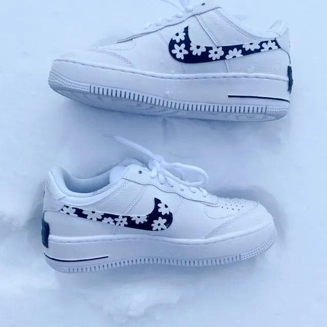 Custom AF 1s Shoes Navy Daisy Pattern Design-oicustom