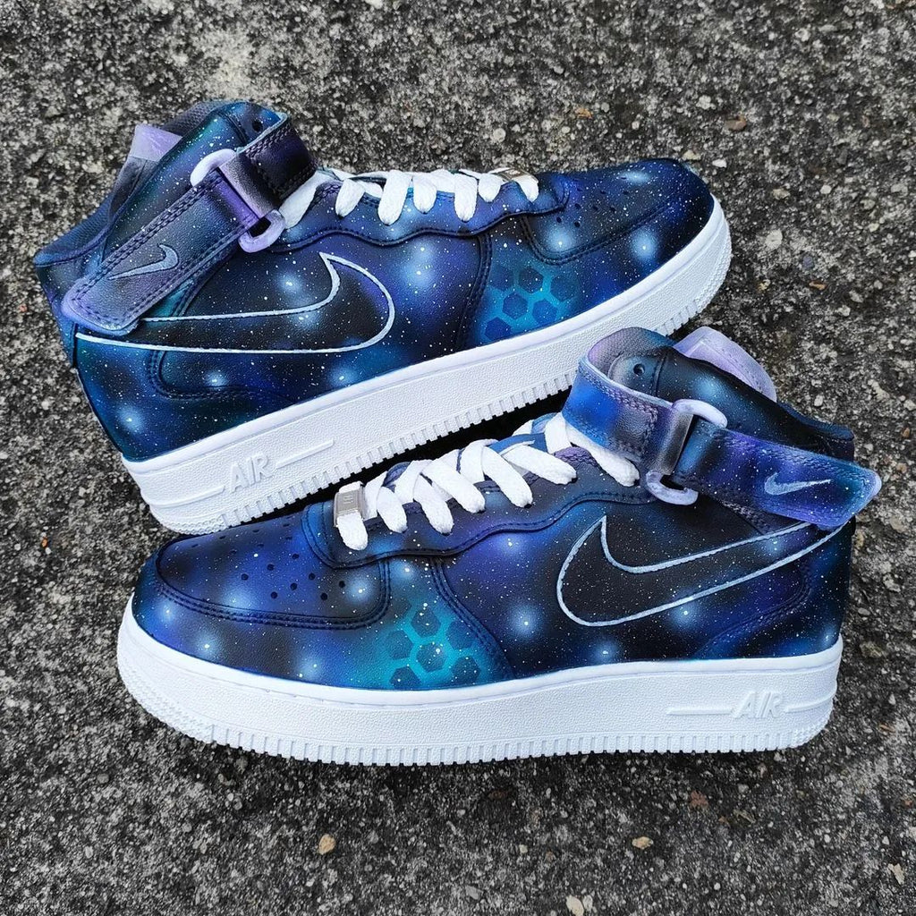 Custom AF 1s Shoes Navy Purple Galaxy Design-oicustom