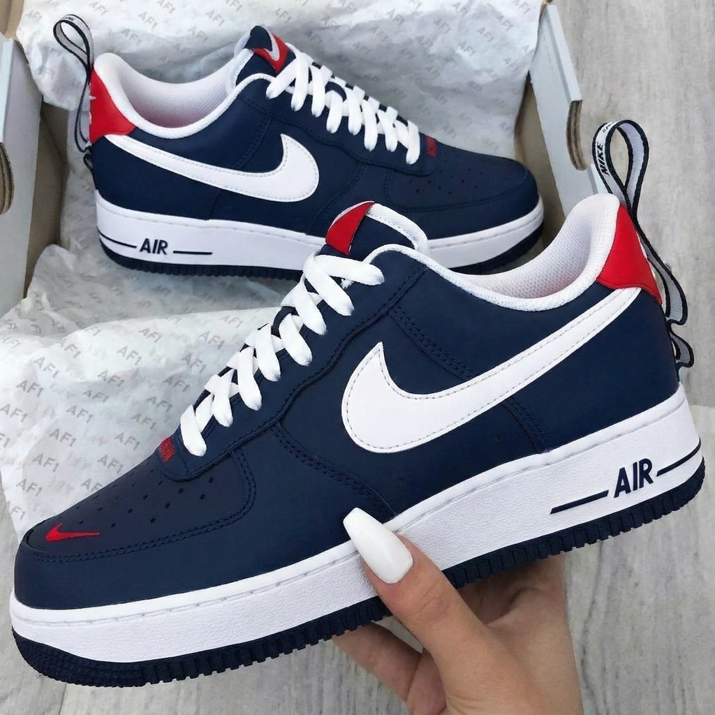 Custom AF 1s Shoes Navy Red Design-oicustom