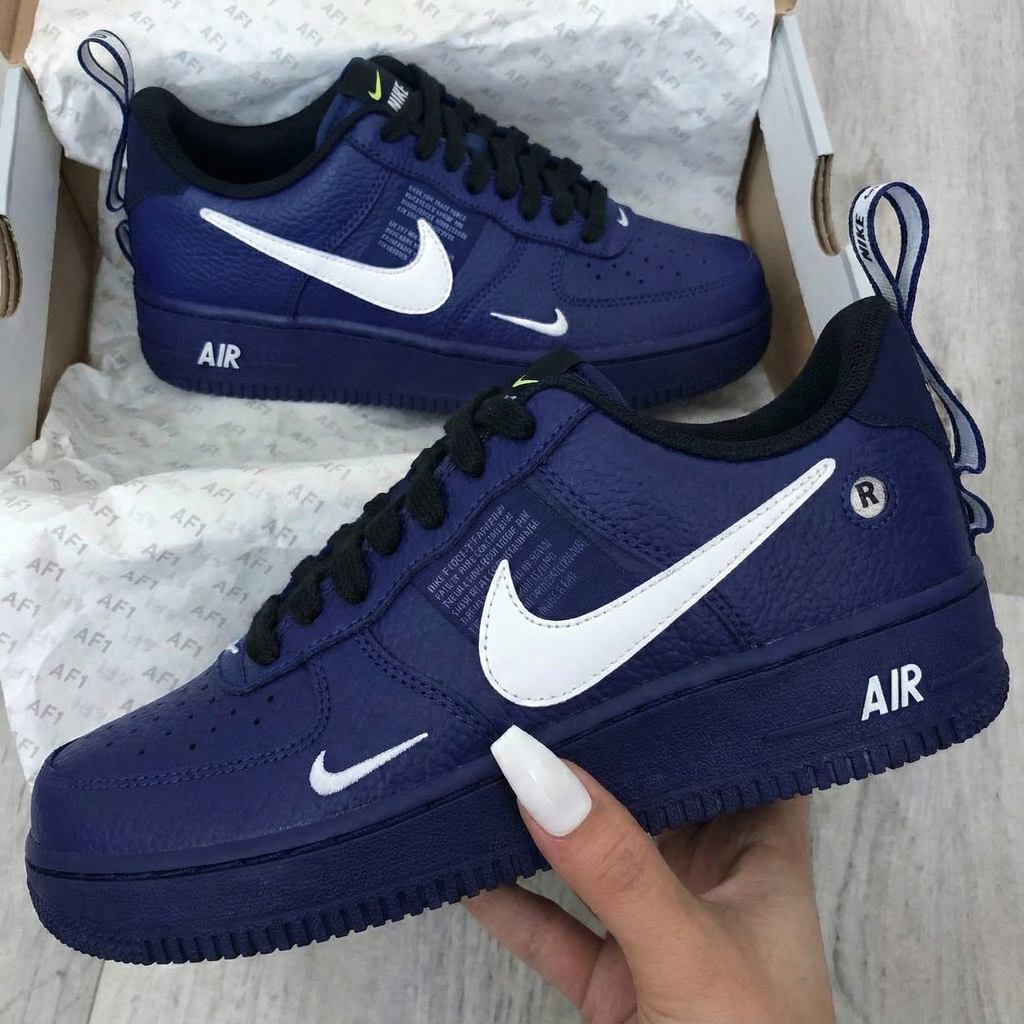 Custom AF 1s Shoes Navy White Logo Design-oicustom