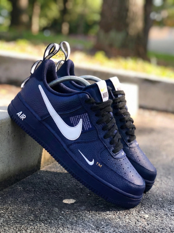 Custom AF 1s Shoes Navy White Logo Design-oicustom