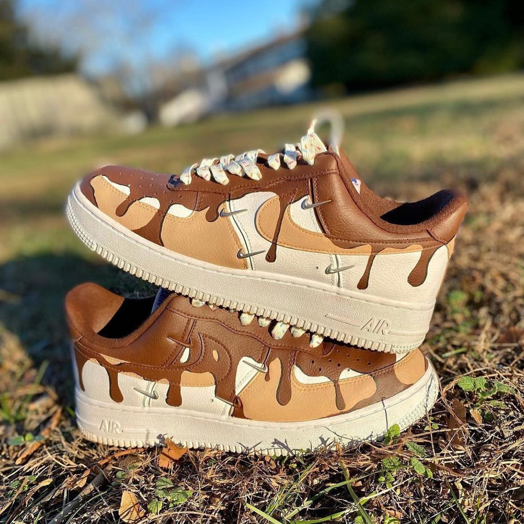 Custom AF 1s Shoes Neutral Tone Caramel Drip Aesthetic Style-oicustom