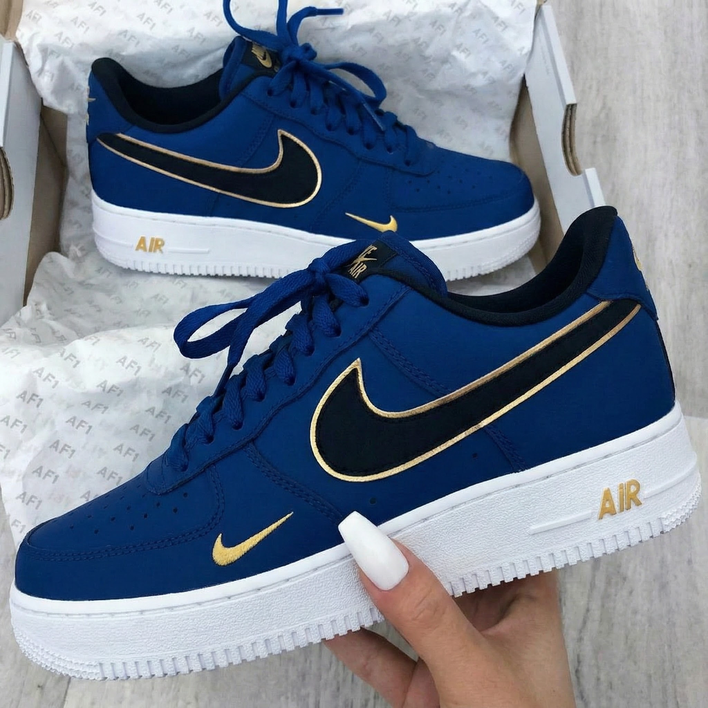 Custom AF 1s Shoes Noble Midnight Navy Gold Accent-oicustom