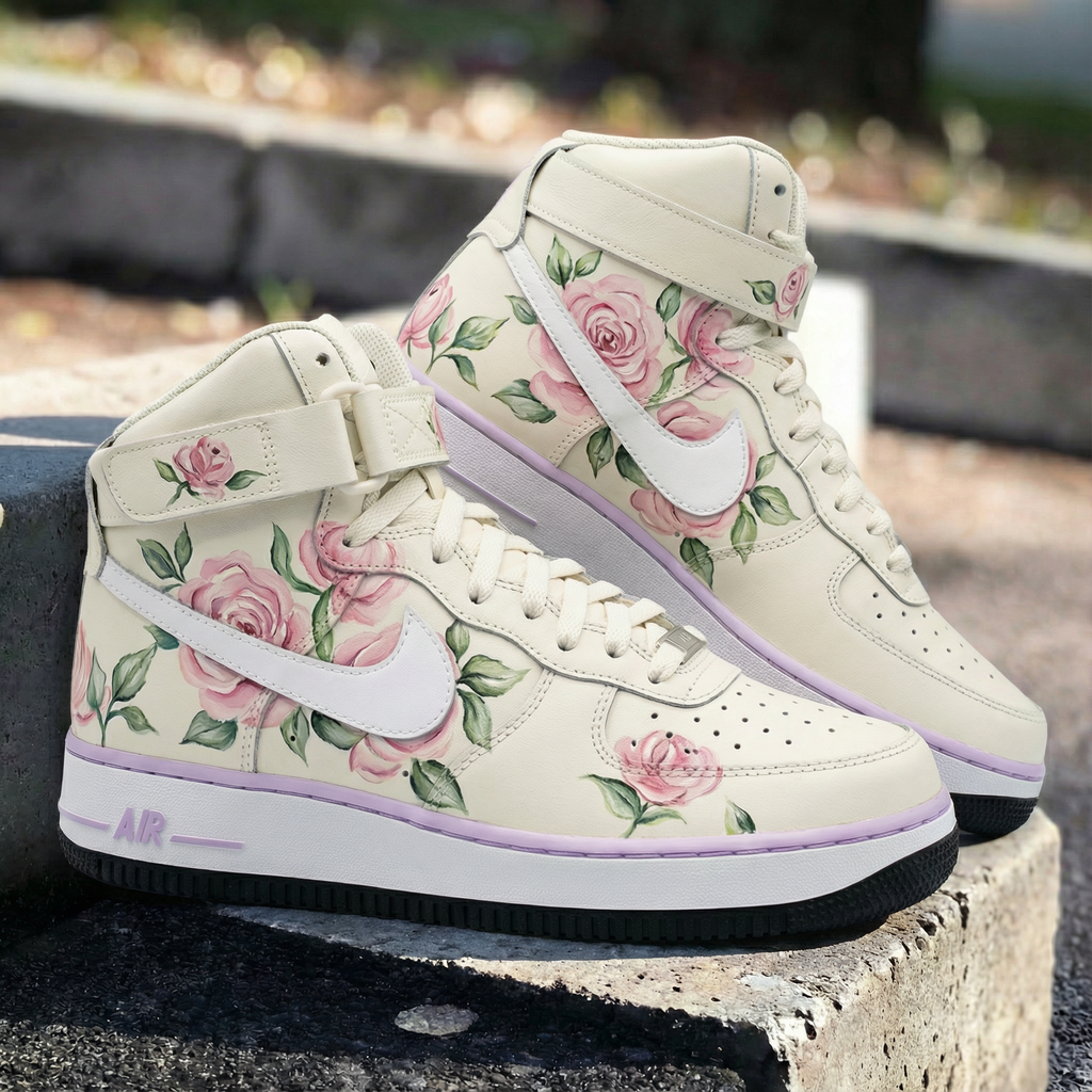 Custom AF 1s Shoes Off - white Baby Pink Rose Pattern-oicustom