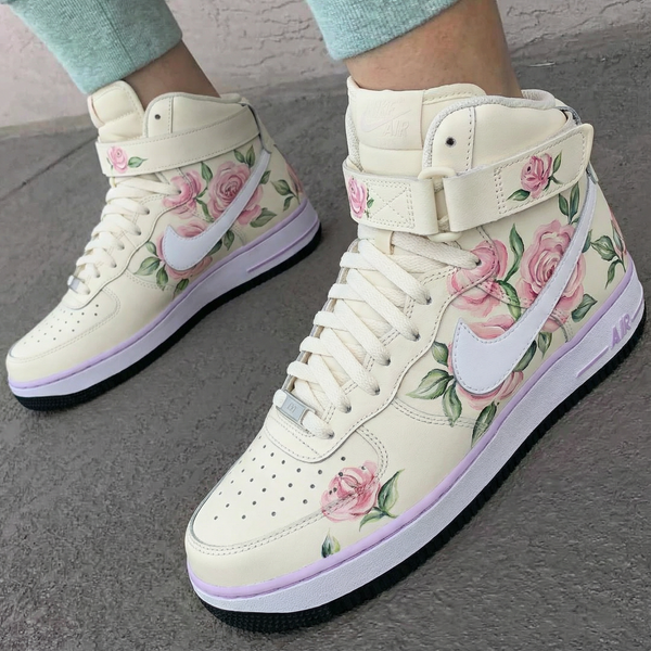 Custom AF 1s Shoes Off - white Baby Pink Rose Pattern-oicustom