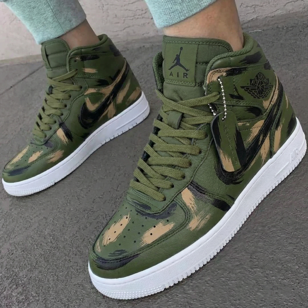 Custom AF 1s Shoes Olive Green Camouflage Pattern-oicustom