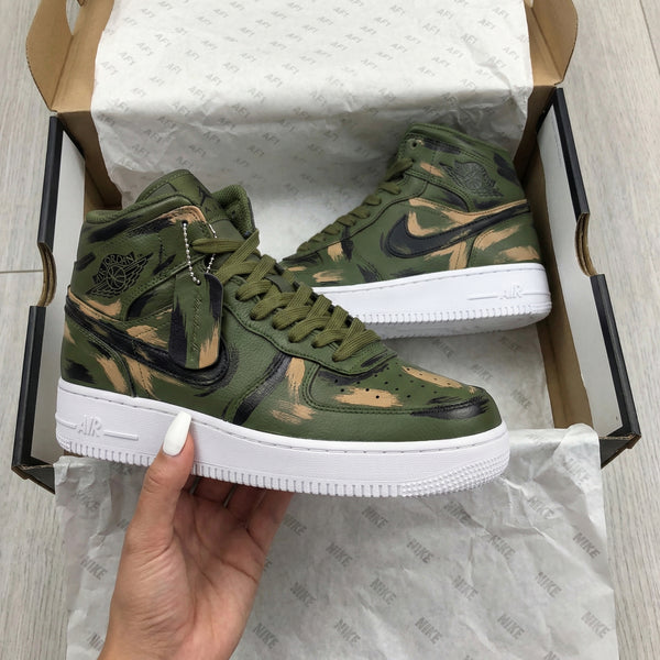 Custom AF 1s Shoes Olive Green Camouflage Pattern-oicustom