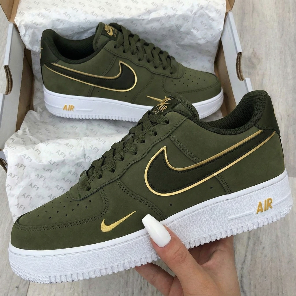 Custom AF 1s Shoes Olive Green Gold Accents-oicustom