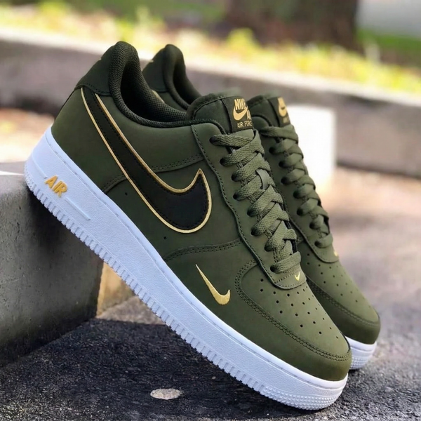 Custom AF 1s Shoes Olive Green Gold Accents-oicustom