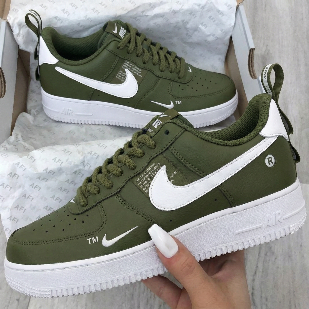 Custom AF 1s Shoes Olive White Simple Design-oicustom