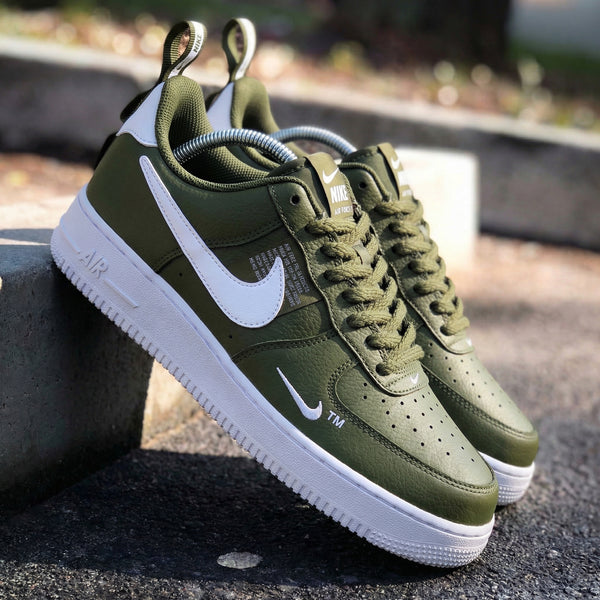 Custom AF 1s Shoes Olive White Simple Design-oicustom