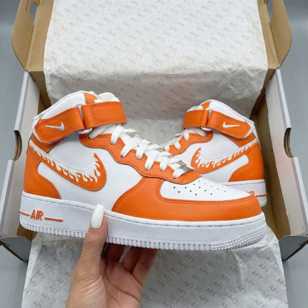 Custom AF 1s Shoes Orange And White Flame Pattern-oicustom