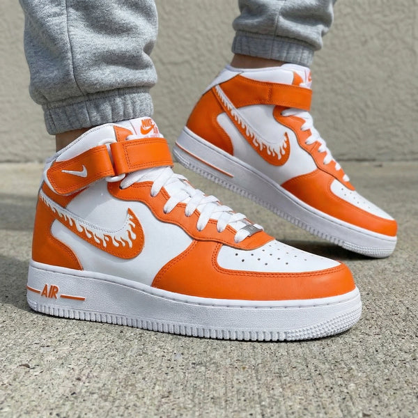 Custom AF 1s Shoes Orange And White Flame Pattern-oicustom