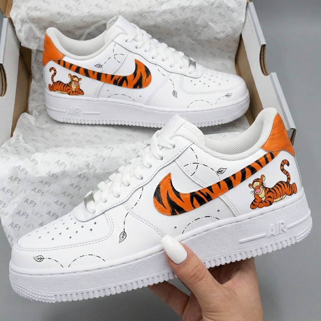 Custom AF 1s Shoes Orange Black Tigger Cartoon Tiger Stripes-oicustom