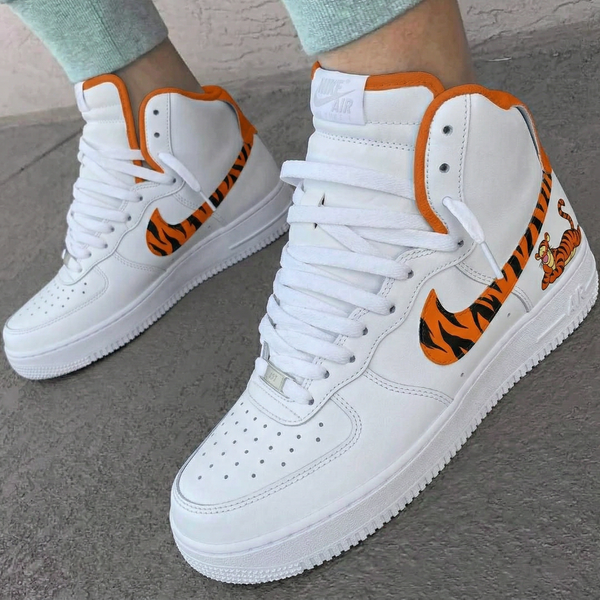 Custom AF 1s Shoes Orange Black Tigger Cartoon Tiger Stripes-oicustom