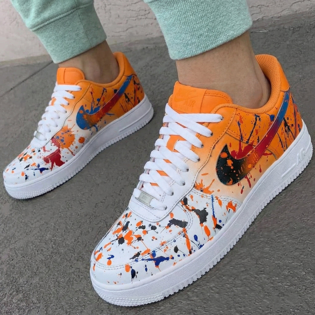 Custom AF 1s Shoes Orange Blue Red Splatter Design-oicustom